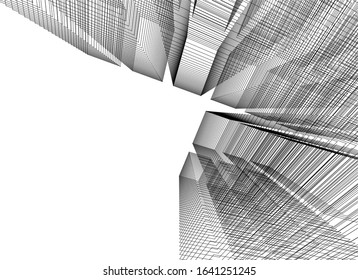 concept architecture city buildings linear vector 3d illustration 