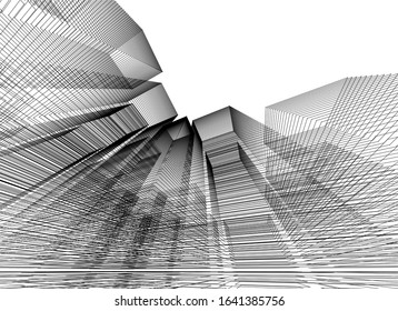 concept architecture city buildings linear vector 3d illustration 