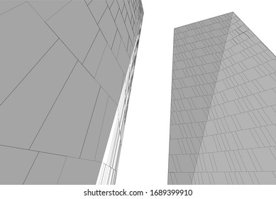 Concept architecture, facade buildings, 3d 