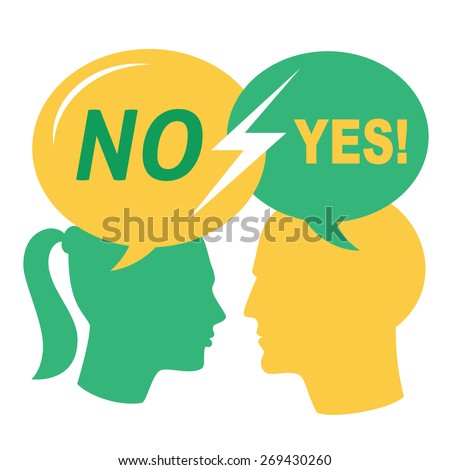 Concept of arguing and searching the Truth. This couple of man and lady are definitely having opposite opinion.