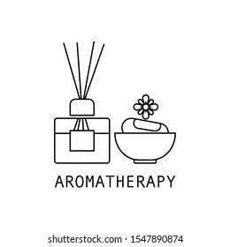 Concept of Aromatherapy. Outline thin line flat illustration. Isolated on white background. 