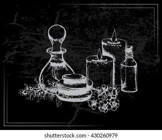 the concept of aromatherapy and spa on the black background