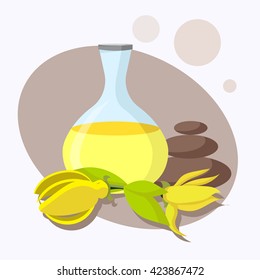 the concept of aromatherapy and spa with ylang ylang essential oil and stone