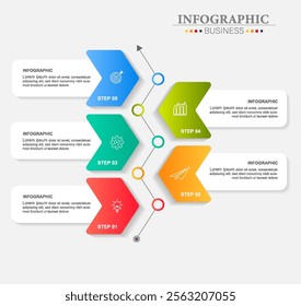 Concept of arrow business infographic with 5 steps. colorful graphic elements and icons. Timeline design for brochure, presentation