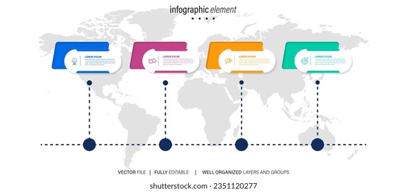 Concept of arrow business model with 4 successive steps. Four colorful graphic elements. Timeline design for brochure, presentation. Infographic design layout
