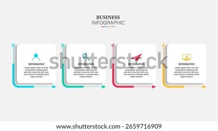 Concept of arrow business model with 4 successive steps. Timeline design for brochure, presentation. Infographic design layout