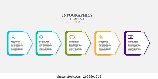 Concept of arrow business model with 5 successive steps. Timeline design for brochure, presentation. Infographic design layout