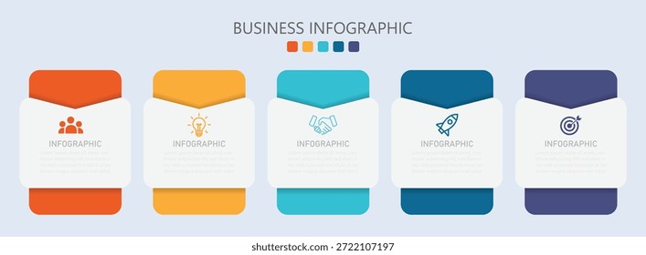Conceito de seta modelo de negócios com 5 etapas sucessivas. Modelo de design infográfico com lugar para seus dados. Pode ser usado para layout de fluxo de trabalho, diagrama, relatório anual, web design.