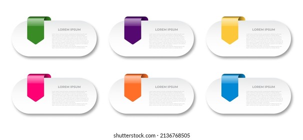 Konzept des Pfeilers Geschäftsmodell mit 6 Schritten. Sechs farbige grafische Elemente. Zeitplanung für die Broschüre, Präsentation. Infografik Design Layout. Vektorgrafik