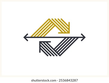 Concept arrows vector logo isolated, double arrows symbol pictogram, stripy icon of arrow.