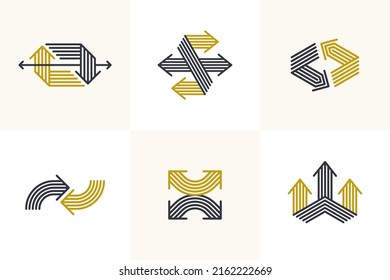 Concept arrows vector logos set isolated, double arrows symbol pictograms collection, stripy icon of arrow.