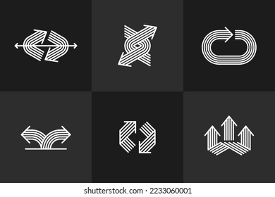 Concept arrows vector logos set isolated, double arrows symbol pictograms collection, stripy icon of arrow.