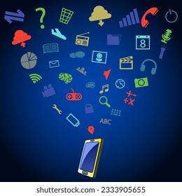 Concepto de parte de la aplicación que contiene en el teléfono inteligente, la iluminación vectorial