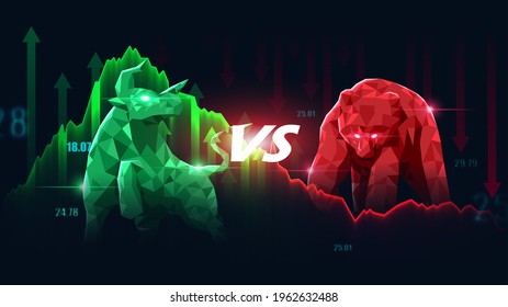 Concept art of Bullish and Bearish Stock Market in futuristic idea suitable for Stock Marketing or Financial Investment