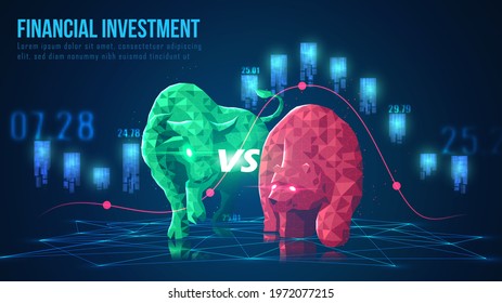 Concept art of Bullish and Bearish Stock Market in futuristic idea suitable for Stock Marketing or Financial Investment