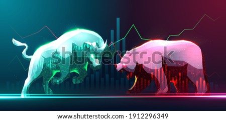 Concept art of Bullish and Bearish in stock Market or forex trading suitable for Stock Marketing or Financial Investment