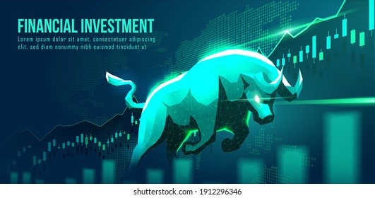 Concept art of Bullish in futuristic idea suitable for Stock Marketing or Financial Investment