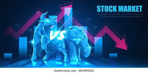 Concept art of Bullish vs Bearish in futuristic idea suitable for Stock Marketing or Financial Investment