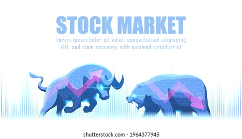 Concept art of Bullish vs Bearish in futuristic idea suitable for Stock Marketing or Financial Investment