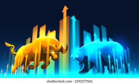 Concept art of Bullish vs Bearish in futuristic idea suitable for Stock Marketing or Financial Investment