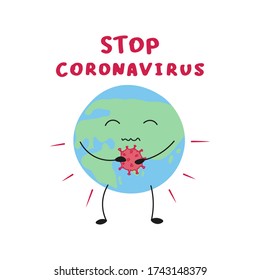 concept art of coronavirus COVID-19 with earth planet as character and global quarantine, editable vector illustration