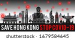 concept art with coronavirus fly over landmarks of the hong kong,vector illustration