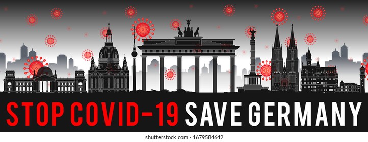 concept art with coronavirus fly over landmarks of the germany,vector illustration