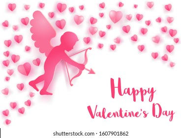concept art of cupid fly over and around with heart shapes on white background,vector illustration 