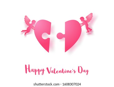 concept art of cupids fly and put  with heart shape parts together on white background,vector illustration 