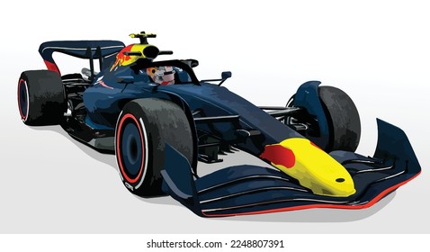concept art design template vector isolated blue red yellow sticker stripe decal power hybrid white background race single side view seater F1 3d car gp icon transport jet sport racing symbol