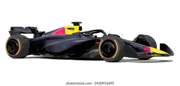 concept art design template vector isolated blue red yellow sticker stripe decal power hybrid white background race single side view seater F1 3d car gp icon transport jet sport racing symbol 1 one