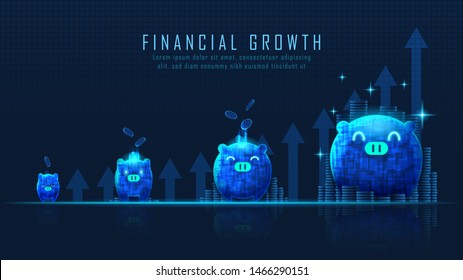 Concept art of financial growth in futuristic piggy coins putting idea suitable for Growth Business or Financial technology investment