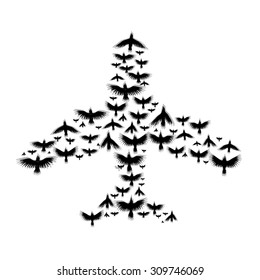 concept art - plane shape of birds - vector black silhouette 