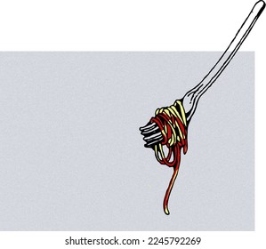 Vector de arte conceptual. Fork con Spaghetti en fondo blanco.