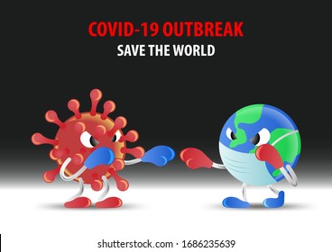 concept art of virus and globe are fighting each other in cartoon design
