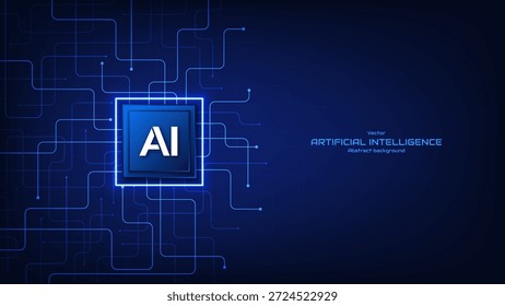 Concepto de inteligencia artificial. Fondo futurista Abstractas de la placa de circuito azul con un chip de IA. Concepto futurista de innovación. Big data y aprendizaje automático. Aprendizaje profundo. Ilustración vectorial.
