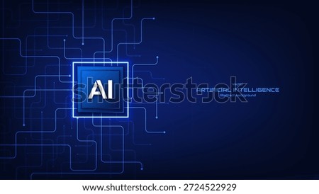 Concept of artificial intelligence. Abstract futuristic blue circuit board background with an AI chip. Innovation futuristic concept. Big data and machine learning. Deep learning. Vector illustration.