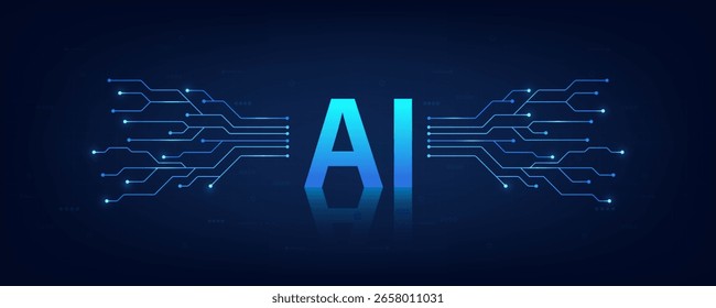 Konzept der künstlichen Intelligenz. AI abstrakter Hintergrund futuristischen Hitech-Stil, Technologie Konzept Design, Machine Learning und generieren per Chip, Vektorgrafik für Banner und Web-Vorlage.