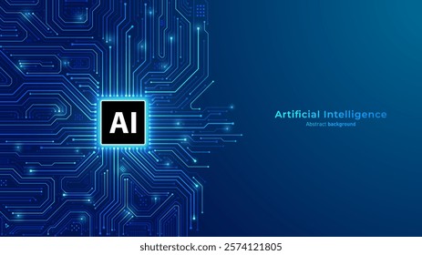 Concept of Artificial intelligence. AI chip processor on circuit motherboard. Modern futuristic design background. Big Data and Machine Learning. Vector illustration.