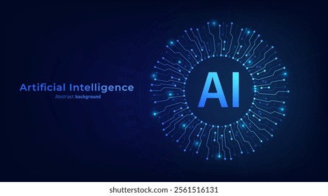 Concept of Artificial intelligence. AI circuit on the circular circuit. Futuristic technology background. Bigdata and machine learning. Vector illustration.