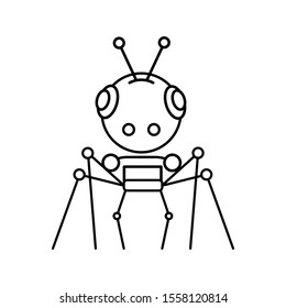 Concept of Artificial Intelligence, AI, cyborg and machine learning. Outline thin line flat illustration. Isolated on white background. 