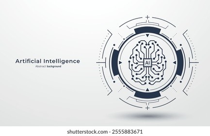 Concept of Artificial intelligence. AI digital brain on frames HUD futuristic style on a background. Abstract technology background. Vector illustration for banner and web template.