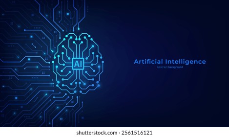 Concept of Artificial intelligence. AI digital brain on the circuit motherboard. Futuristic technology background. Vector illustration for banner and web template.