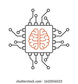 Concept of Artificial Intelligence AI, and Machine Learning. Outline thin line flat illustration. Isolated on white background. 