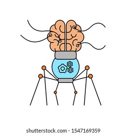 Concept of Artificial Intelligence AI. Outline thin line flat illustration. Isolated on white background. 