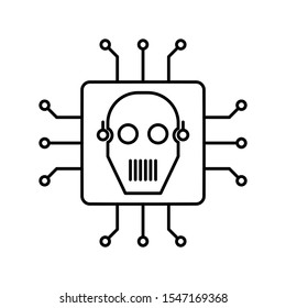 Concept of Artificial Intelligence AI. Outline thin line flat illustration. Isolated on white background. 