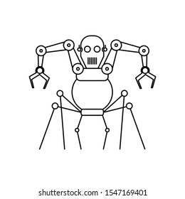 Concept of Artificial Intelligence AI. Outline thin line flat illustration. Isolated on white background. 