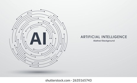 Concepto de inteligencia artificial. Símbolo AI en líneas circulares y conexiones de puntos. Fondo de tecnología de alta tecnología. Big data, Machine learning y Deep learning. Ilustración vectorial.