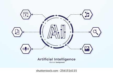 Concept of Artificial intelligence. AI technology for big data analytics and generate ideas. Creating innovation from machine learning. AI and Neural networks. Vector illustration.