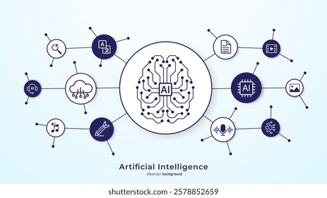 Concept of Artificial intelligence. AI technology for big data analytics and generate ideas. Creating innovation from machine learning. AI and Neural networks. Vector illustration.